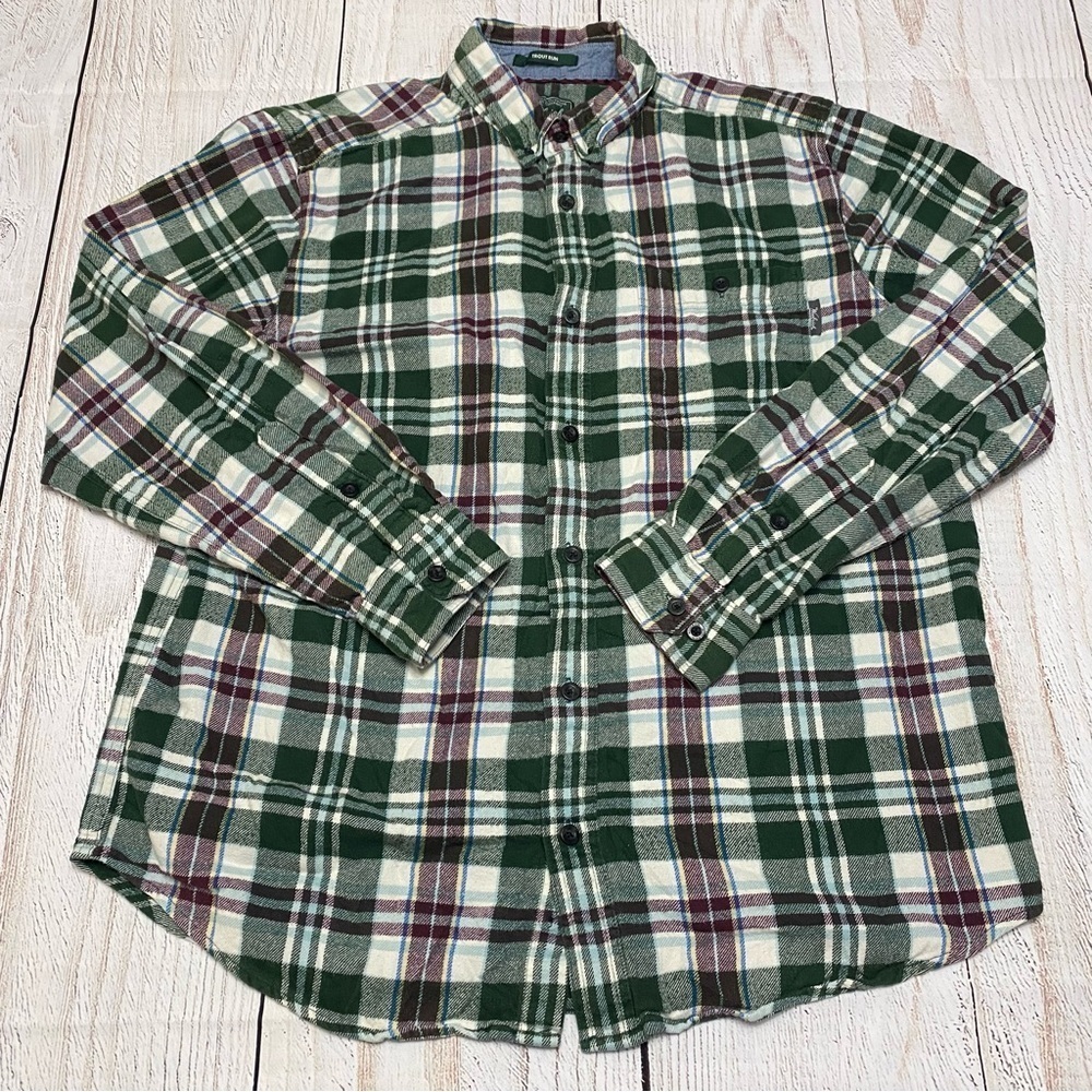 Woolrich Green Plaid Flannel Trout Run Men's Shirt Large